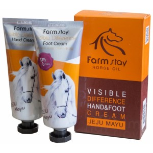 Набор: крем для рук и крем для ног с лошадиным маслом FarmStay Visible Difference Hand & Foot Cream Jeju Mayu, 100г+100г
