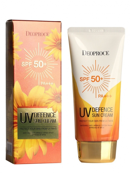 Легкий увлажняющий солнцезащитный крем для лица SPF50+ PA+++DEOPROCE UV Defence Sun Cream SPF 50++ PA++ 70гр