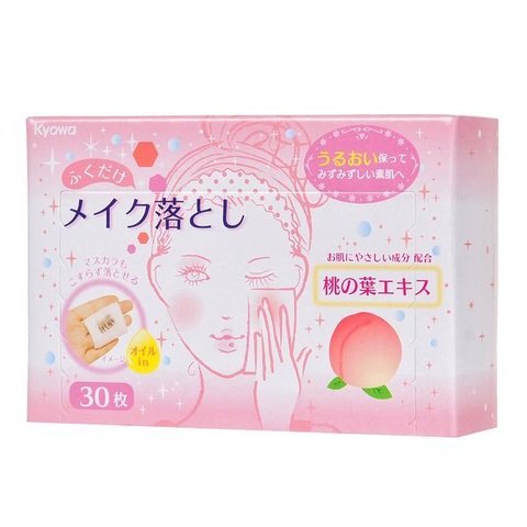 Салфетки для снятия макияжа с добавлением экстрактом персиковых листьев Kyowa 30 шт.