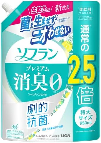 LION SOFLAN Premium Deodorizer Zero-Ø Кондиционер для белья с длительной 3D-защитой от неприятного запаха фруктовый аромат 950 мл