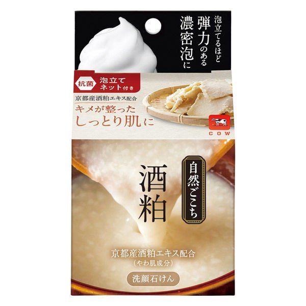 Shizen Gokochi Очищающее мыло для лица бардой саке, растительной плацентой, гиалуроновой кислотой и коллагеном (с мочалкой) 80 г
