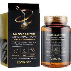 FarmStay 24K Gold & Peptide Solution Prime Ampoule Многофункциональная ампульная сыворотка с золотом и пептидами 250 мл