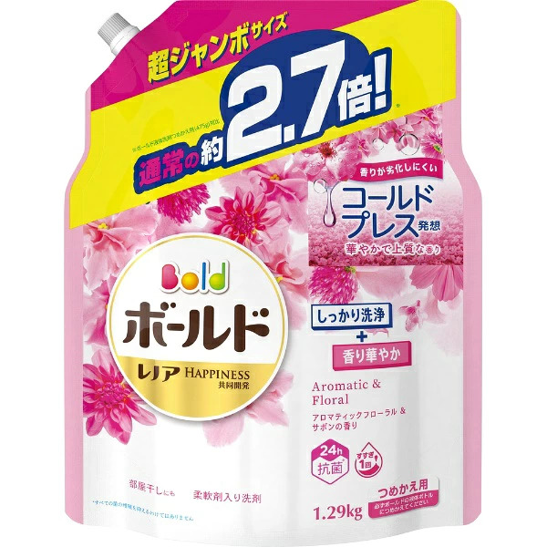 P&G Japan Bold Gel Aromatic Floral and Savon Saroma Refill Super Jumbo Смягчающий гель для стирки аромат цветов 1,29кг
