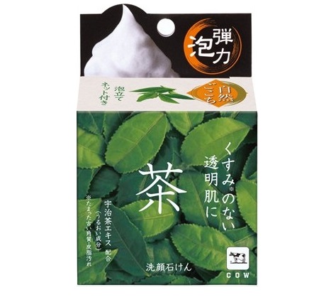 COW Ochya Очищающее мыло д/лица + мочалка с экстрактом зеленого чая  80 г