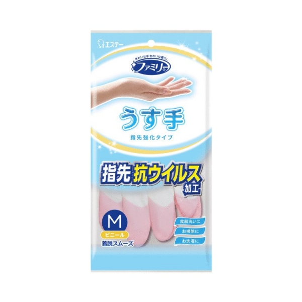 ST Family Виниловые перчатки тонкие без внутреннего покрытия с уплотнением на кончиках пальцев бело-розовые размер М