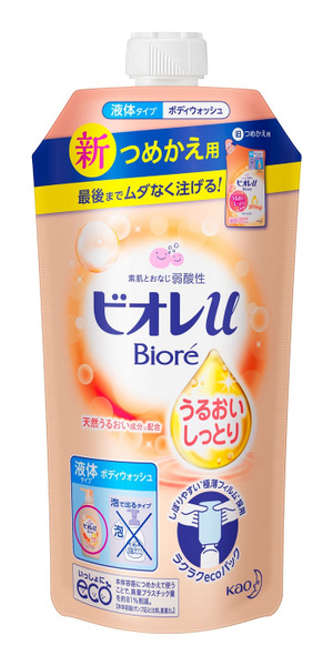 KAO Biore U Интенсивно увлажняющее жидкое мыло для тела с нежным цветочно-фруктовым ароматом, мягкая упаковка, 340 мл