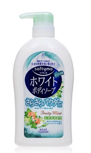 KOSE Softymo White Body Soap Powder In Жидкое мыло для тела, с растительной микропудрой и освежающим ароматом мяты и фруктов, 600мл.