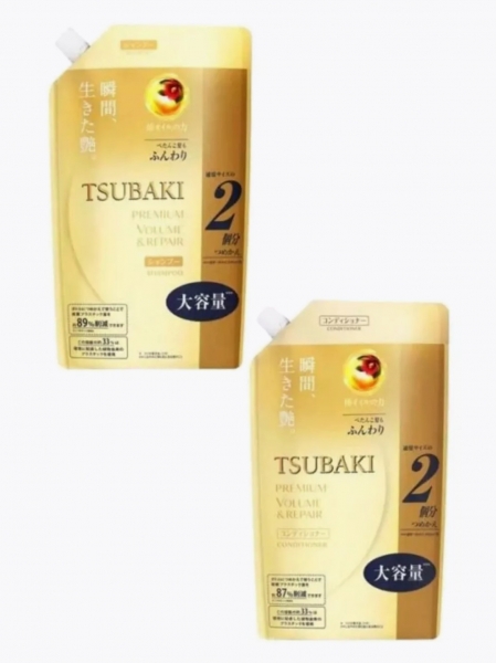 Tsubaki Shiseido Premium Volume Набор Шампунь+Кондиционер для восстановления и придания объема волосам, с маслом камелии, с цветочно-фруктовым ароматом  710 мл x 2