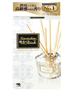 KOBAYASHI Sawaday Stick Parfum Blanc, Натуральный аромадиффузор для дома с теплым древесным ароматом и цветочно-цитрусовыми нотками, стеклянный флакон 70мл