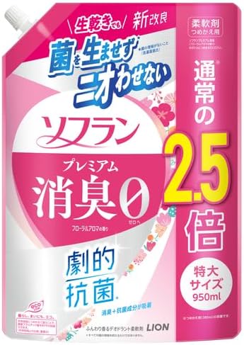 LION SOFLAN Premium Deodorizer Zero-Ø Кондиционер для белья с длительной 3D-защитой от неприятного запаха с ароматом роз  950 мл