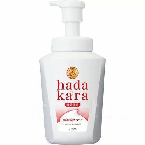 LION Hadakara Бархатное экстра-увлажняющее мыло-ПЕНКА для тела с ароматом розового сада 550 мл
