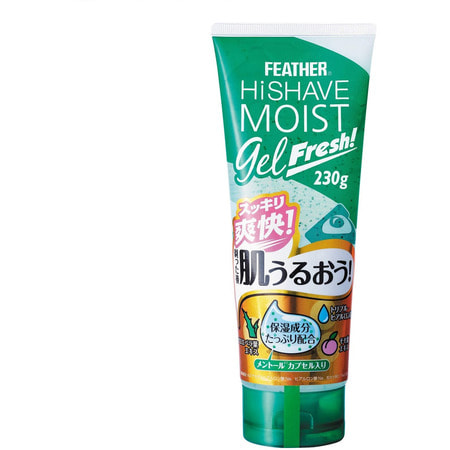 HiShave Moist Gel Fresh, Feather  Увлажняющий гель для бритья с гиалуроновой кислотой, экстрактами алоэ вера и листьев персика охлаждающий эффект, морской аромат 230 г