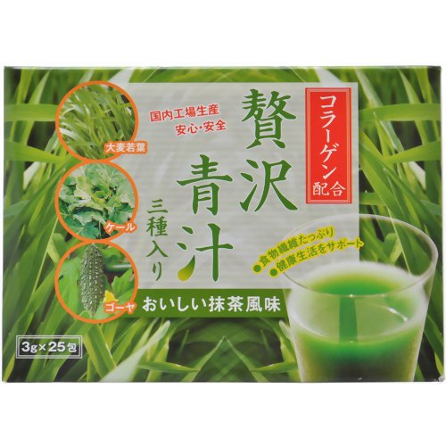 Bright Sangyo Aojiru Luxury Аодзиру 3 вида с коллагеном вкус чая матча 3 гр 25 стиков