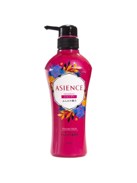 KAO Asience Soft Elasticity Type Shampoo Шампунь для увеличения упругости волос, с экстрактом женьшеня, граната, мёдом, протеином жемчуга и шёлка, 450 мл