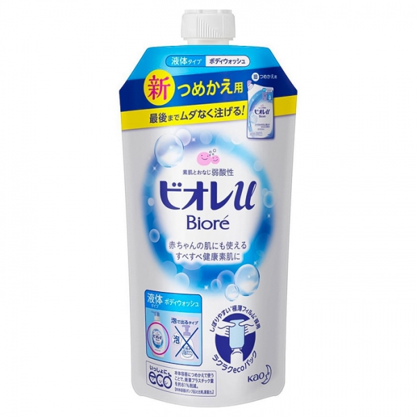 KAO Biore U Интенсивно увлажняющее жидкое мыло для тела с освежающим цветочным ароматом, мягкая упаковка, 340 мл